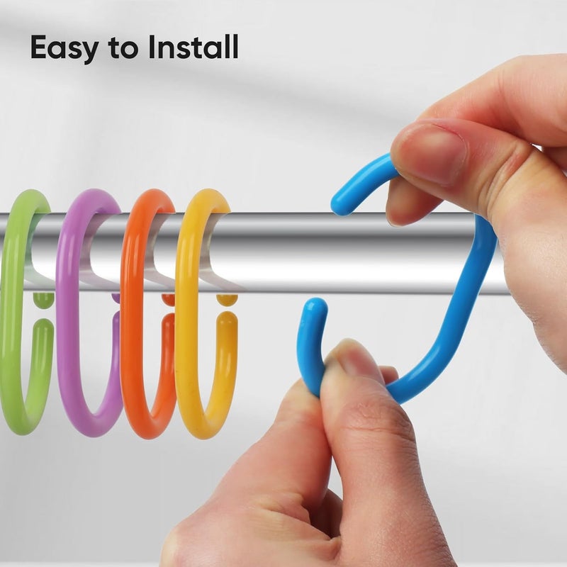 Ulable Premium Plastic Shower Curtain Rings Shower Curtain Hooks Gliding on Standard Shower Rods Easy Snap Closure (C-Shape,Rainbow,24Pcs) - Image 5